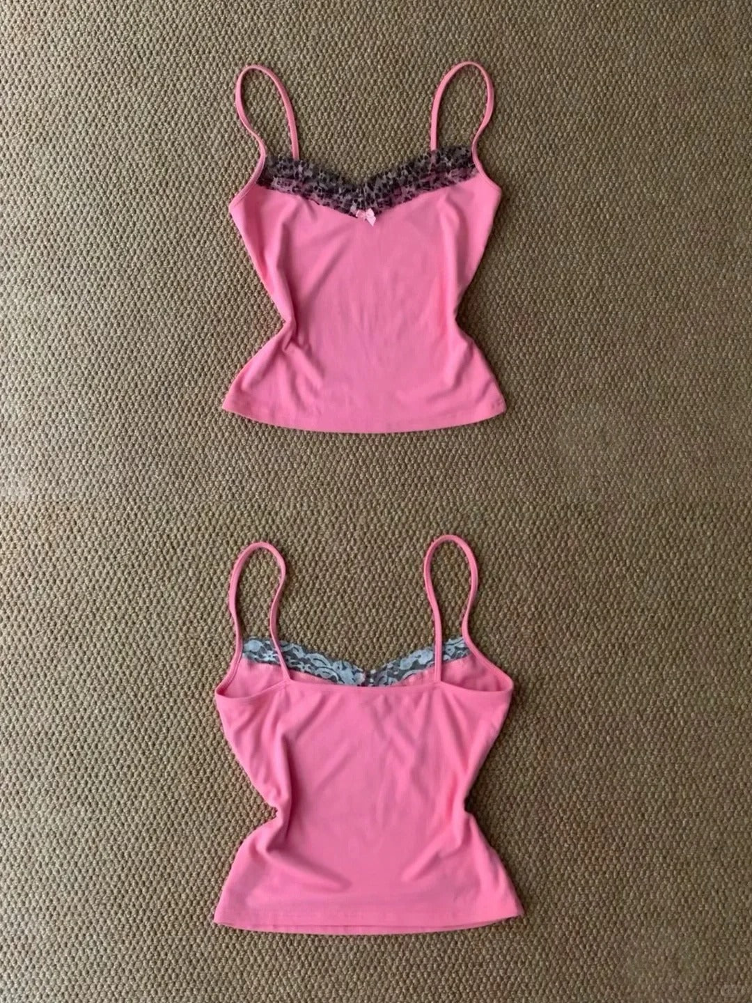 Pink Lace Cami and Black Shorts Y2K Two Pieces Sets