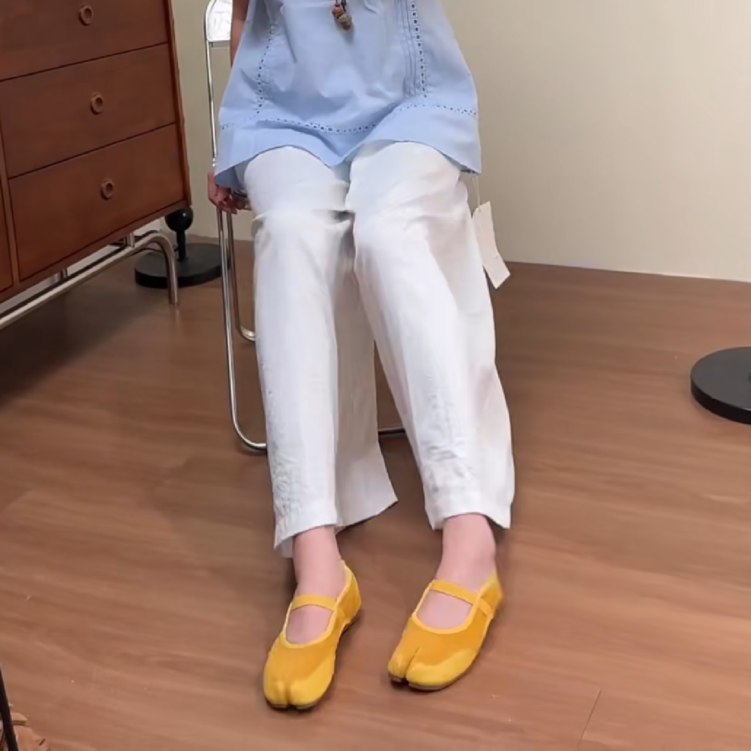 Yellow Sporty Ballerina Split Toe Flats Tabi