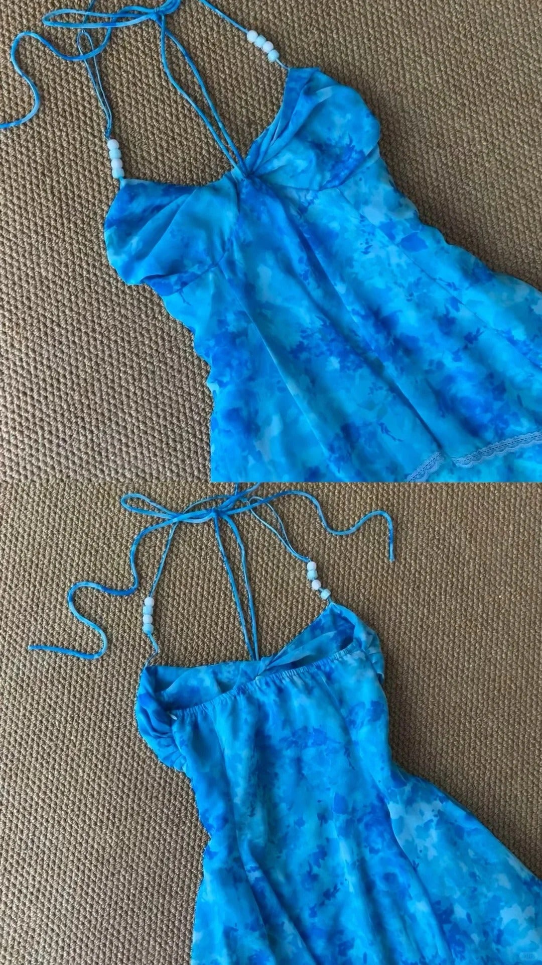 Blue Tie-Dye Halter Maxi Dress Y2K Midi Dress