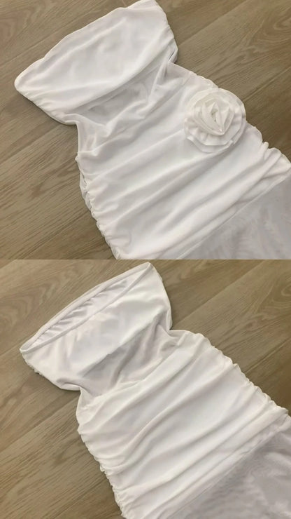 White Bustier Dress with Mesh Panel Y2K Midi Dress