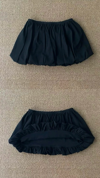 Black Halter Ring Detail Crop and Flared Shorts Y2K Two Pieces Sets