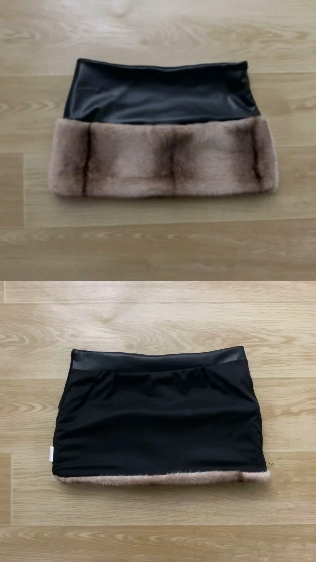 Brown Fur Jacket and Faux Leather Skirt Y2K Outfit