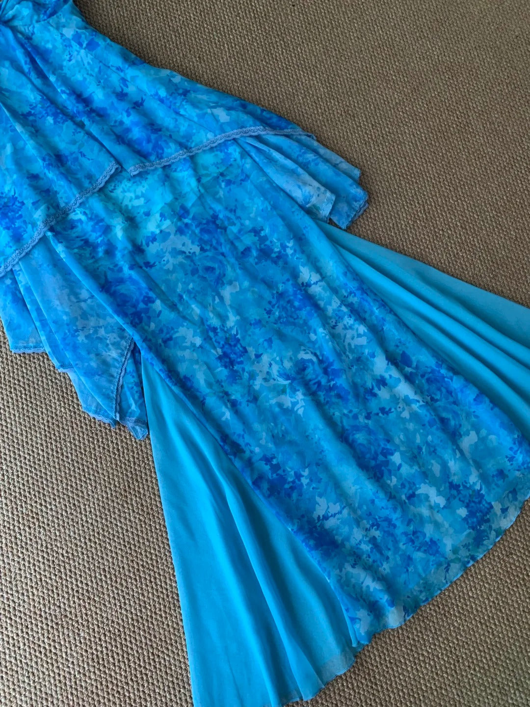 Blue Tie-Dye Halter Maxi Dress Y2K Midi Dress