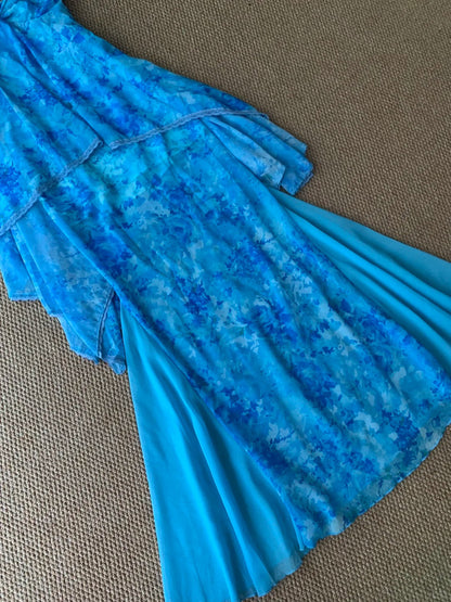 Blue Tie-Dye Halter Maxi Dress Y2K Midi Dress