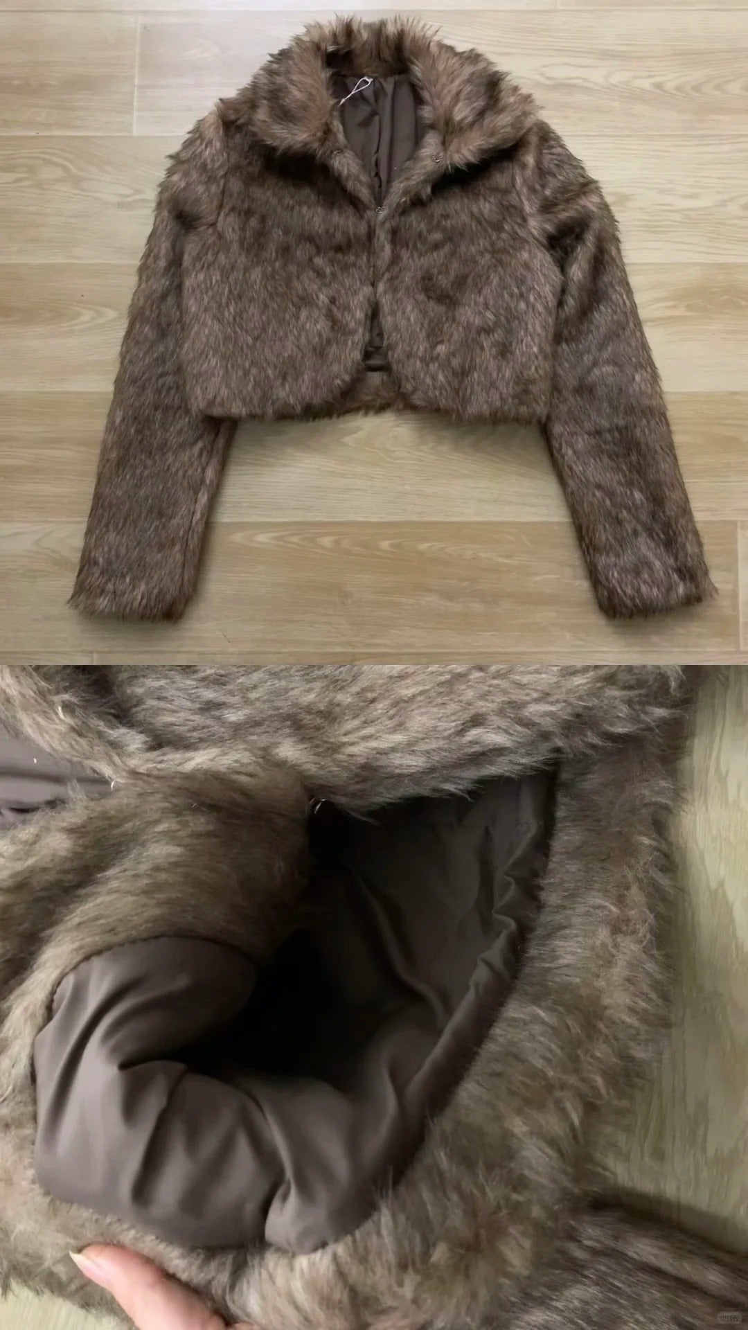 Brown Fur Jacket and Faux Leather Skirt Y2K Outfit