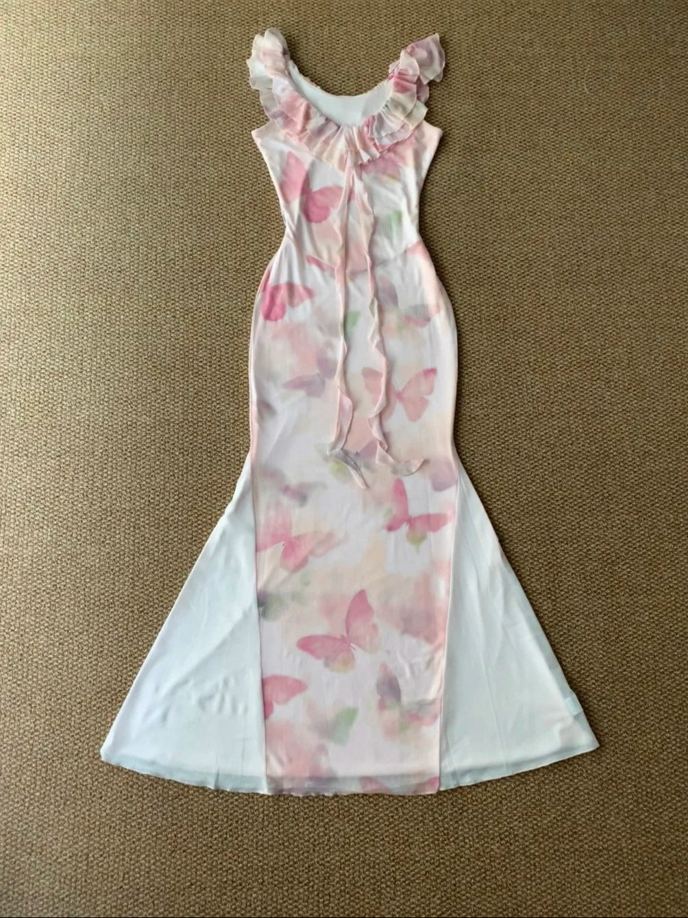 Pink Butterfly Off-Shoulder Maxi Dress Y2K Midi Dress
