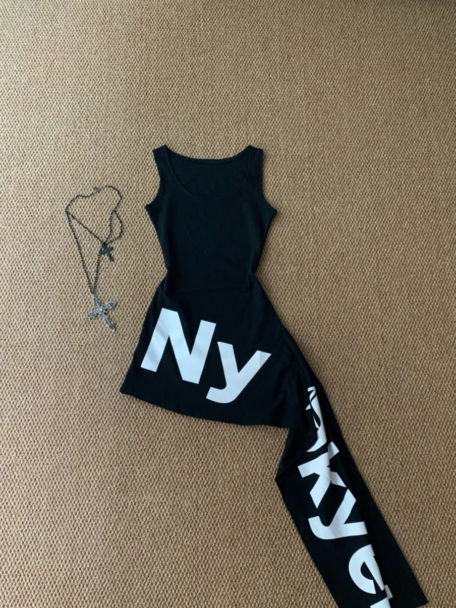 Black Letter Tank Mini Dress Y2K Mini Dress