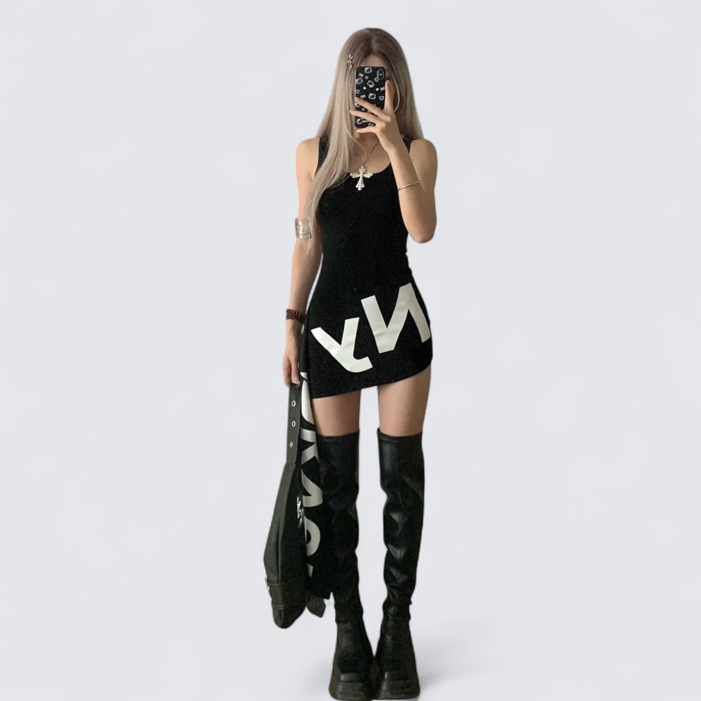 Black Letter Tank Mini Dress Y2K Mini Dress