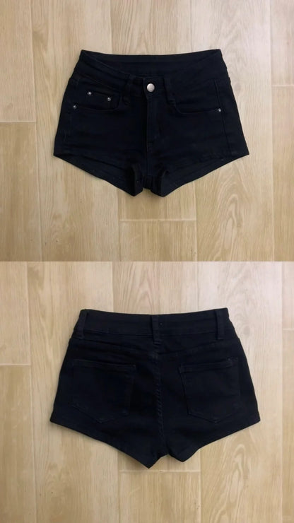 Dark Gray Cami Top and Black Denim Mini Shorts Y2K Two Piece Sets