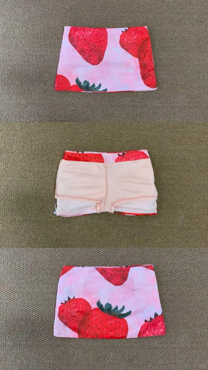 Pastel Ruffle Halter Top and Strawberry Mini Skirt Y2K Two Pieces Sets