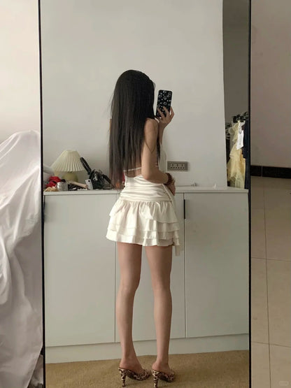 Champagne Halter Cake Mini Dress Y2K Mini Dress