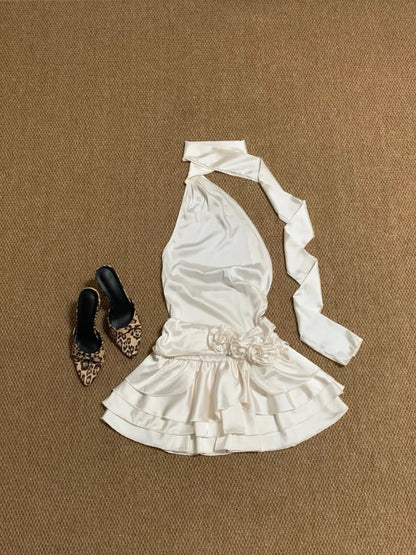 Champagne Halter Cake Mini Dress Y2K Mini Dress