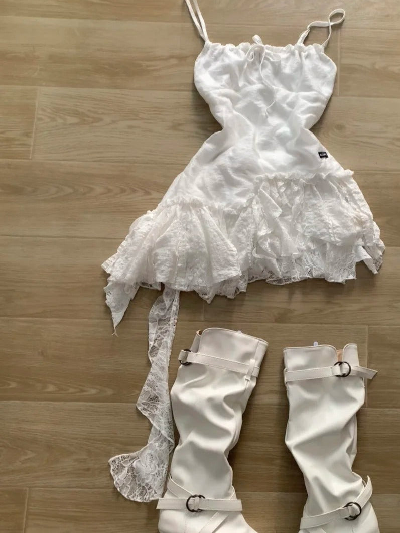 White Lace Ruffle Mini Dress Y2K Mini Dress