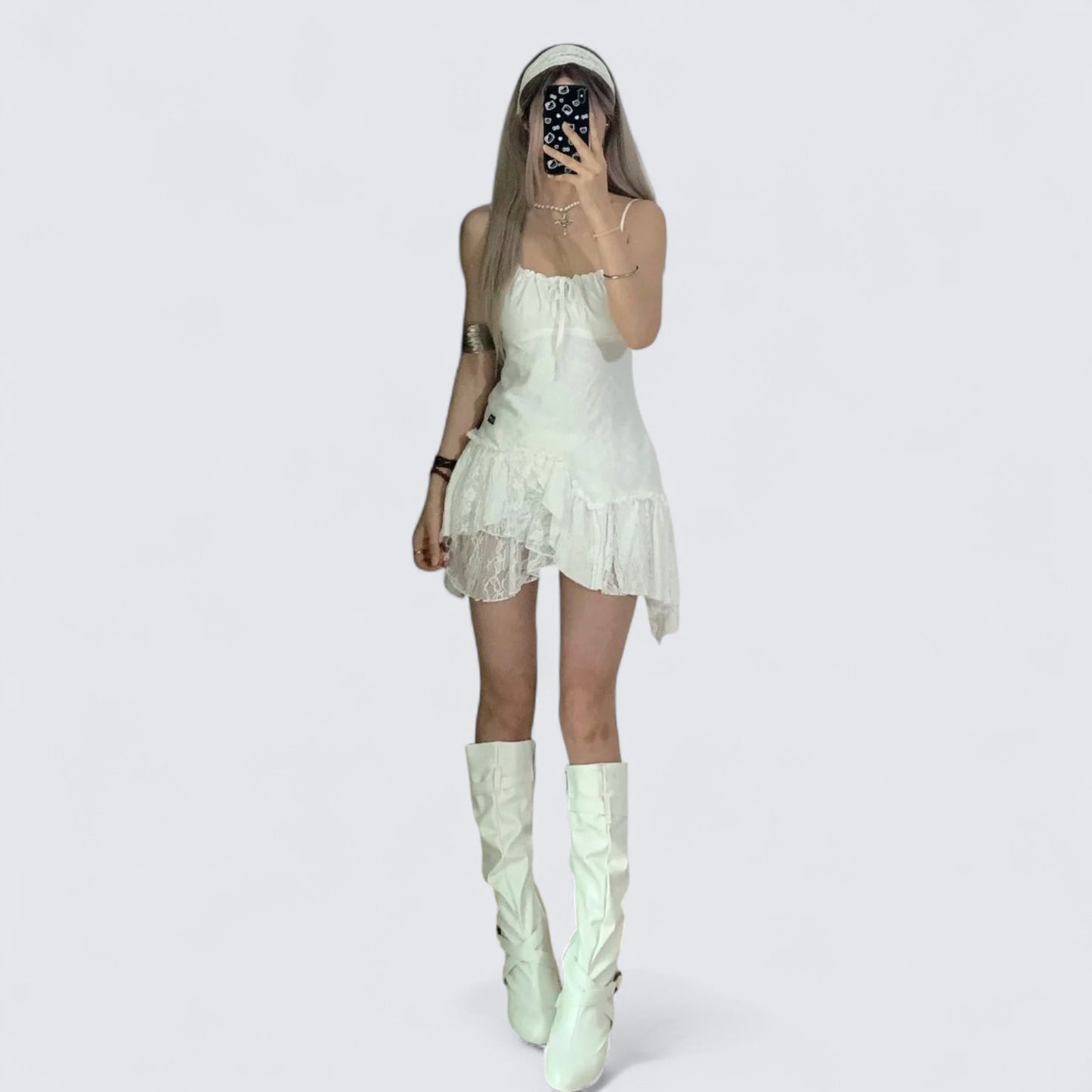 White Lace Ruffle Mini Dress Y2K Mini Dress