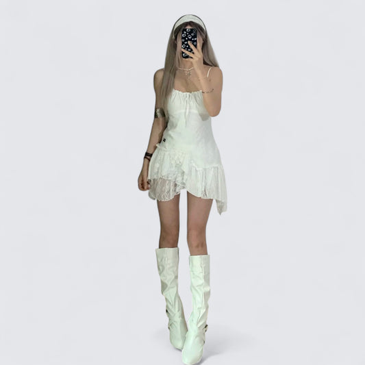 White Lace Ruffle Mini Dress Y2K Mini Dress