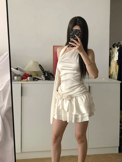 Champagne Halter Cake Mini Dress Y2K Mini Dress