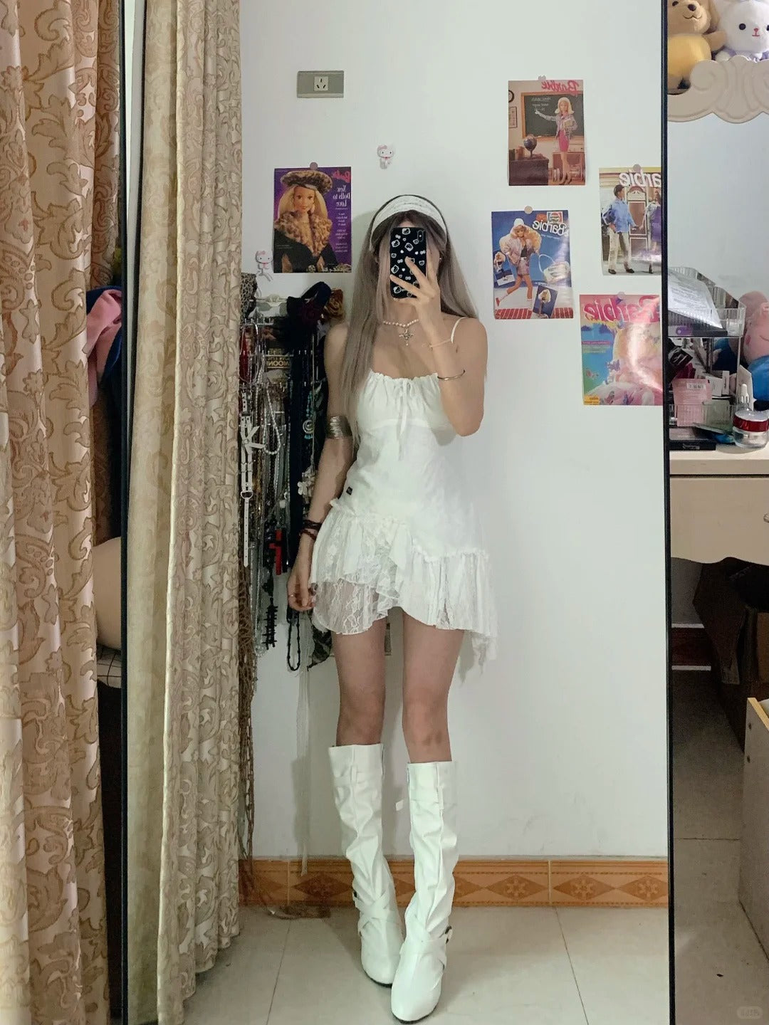 White Lace Ruffle Mini Dress Y2K Mini Dress