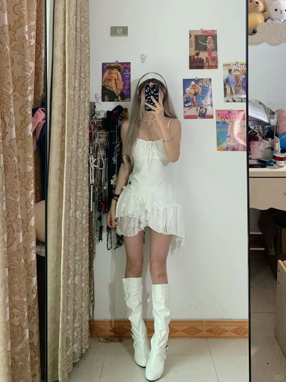 White Lace Ruffle Mini Dress Y2K Mini Dress