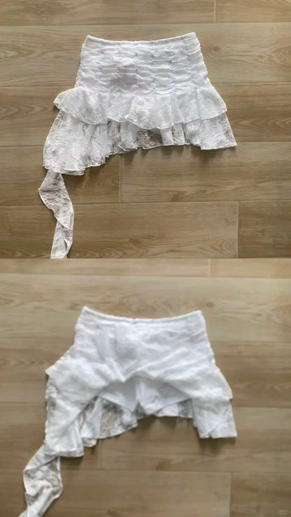 White Lace Ruffle Mini Dress Y2K Mini Dress