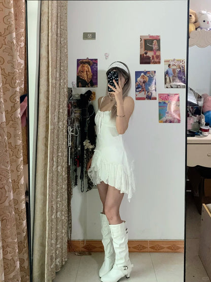 White Lace Ruffle Mini Dress Y2K Mini Dress