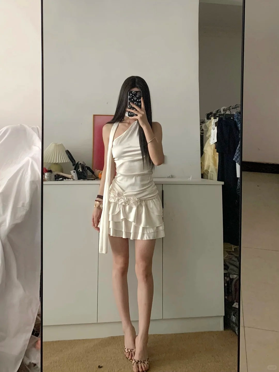 Champagne Halter Cake Mini Dress Y2K Mini Dress