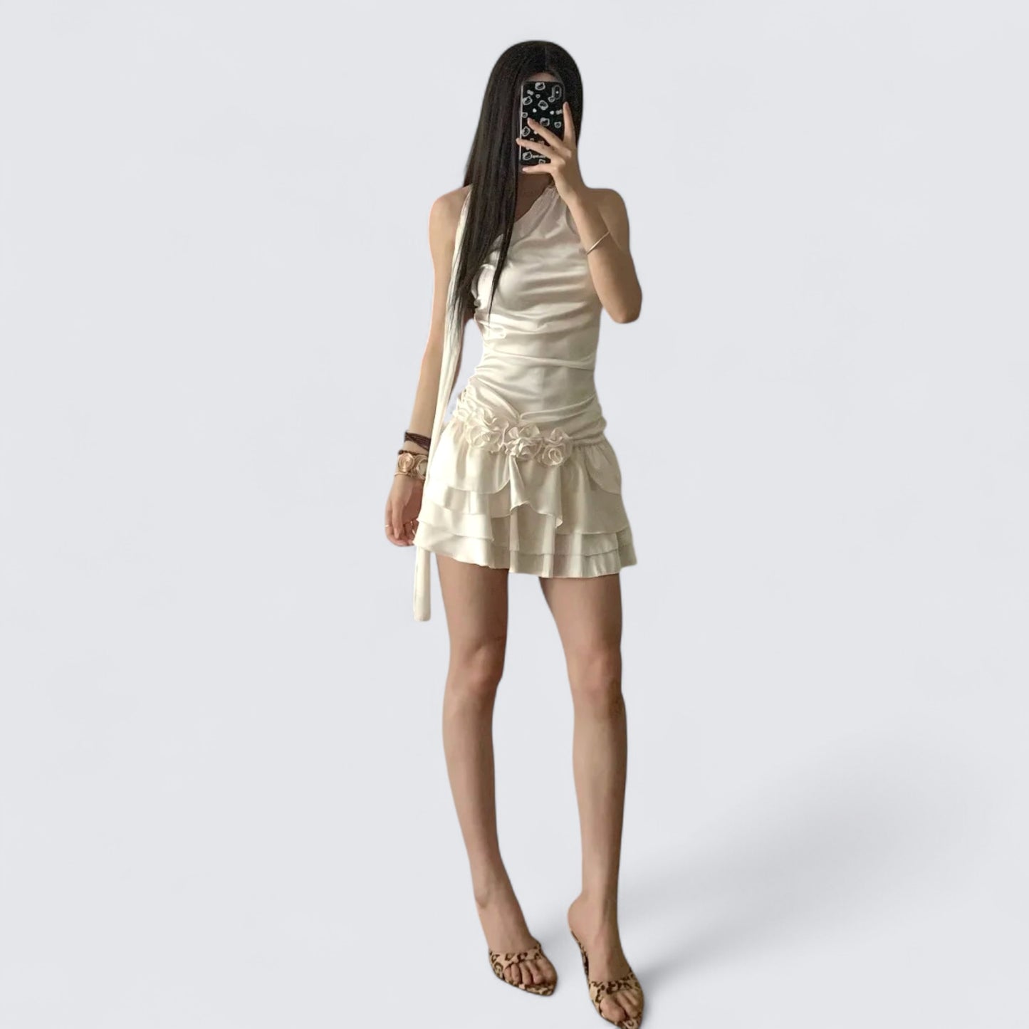 Champagne Halter Cake Mini Dress Y2K Mini Dress