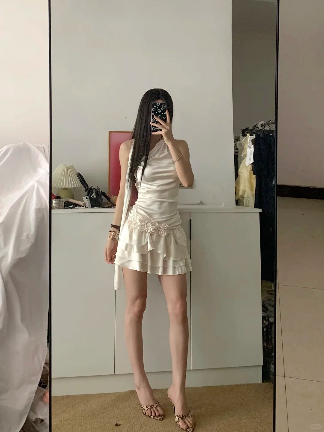 Champagne Halter Cake Mini Dress Y2K Mini Dress