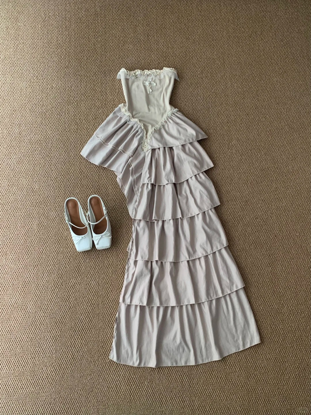 Apricot Bustier Tiered Midi Dress Y2K Midi Dress