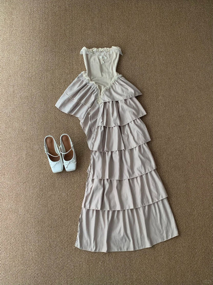 Apricot Bustier Tiered Midi Dress Y2K Midi Dress