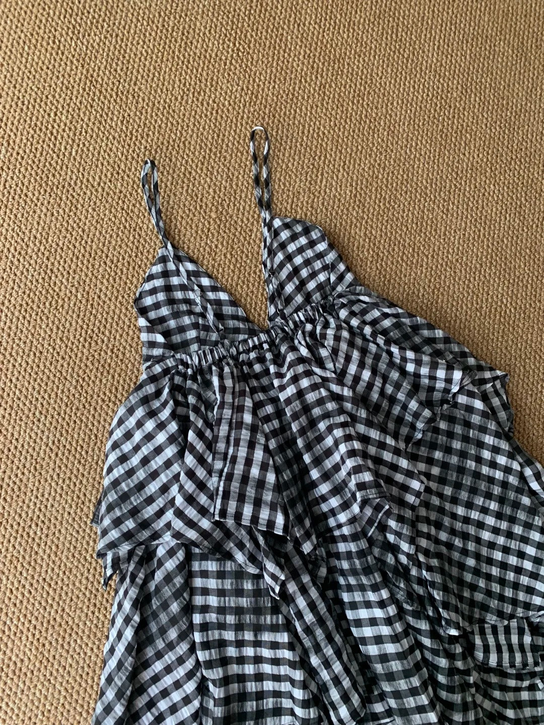 Black White Checkered Tiered Dress Y2K Midi Dress
