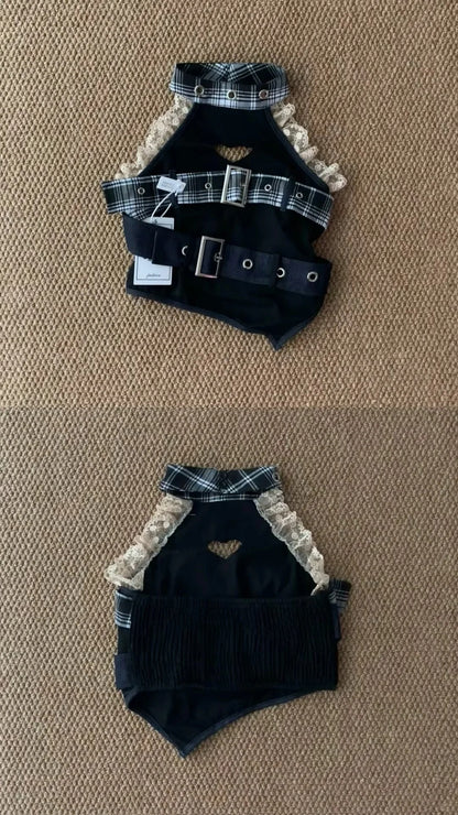 Denim Patchwork Top and Asymmetric Mini Skirt Y2K Two Pieces Sets