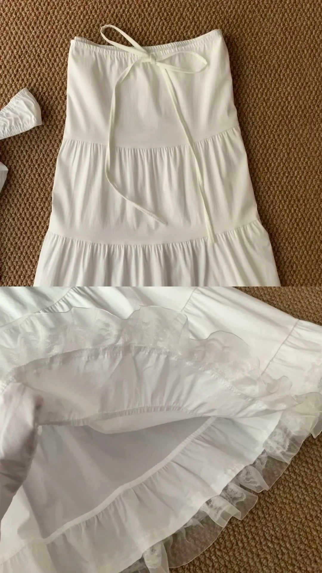 White Bustier with Metal Details and Layered Ruffle Mini Skirt Y2K Two Pieces Sets