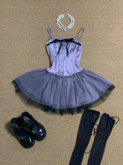 Light Purple Bustier Tulle Mini Dress Y2K Mini Dress