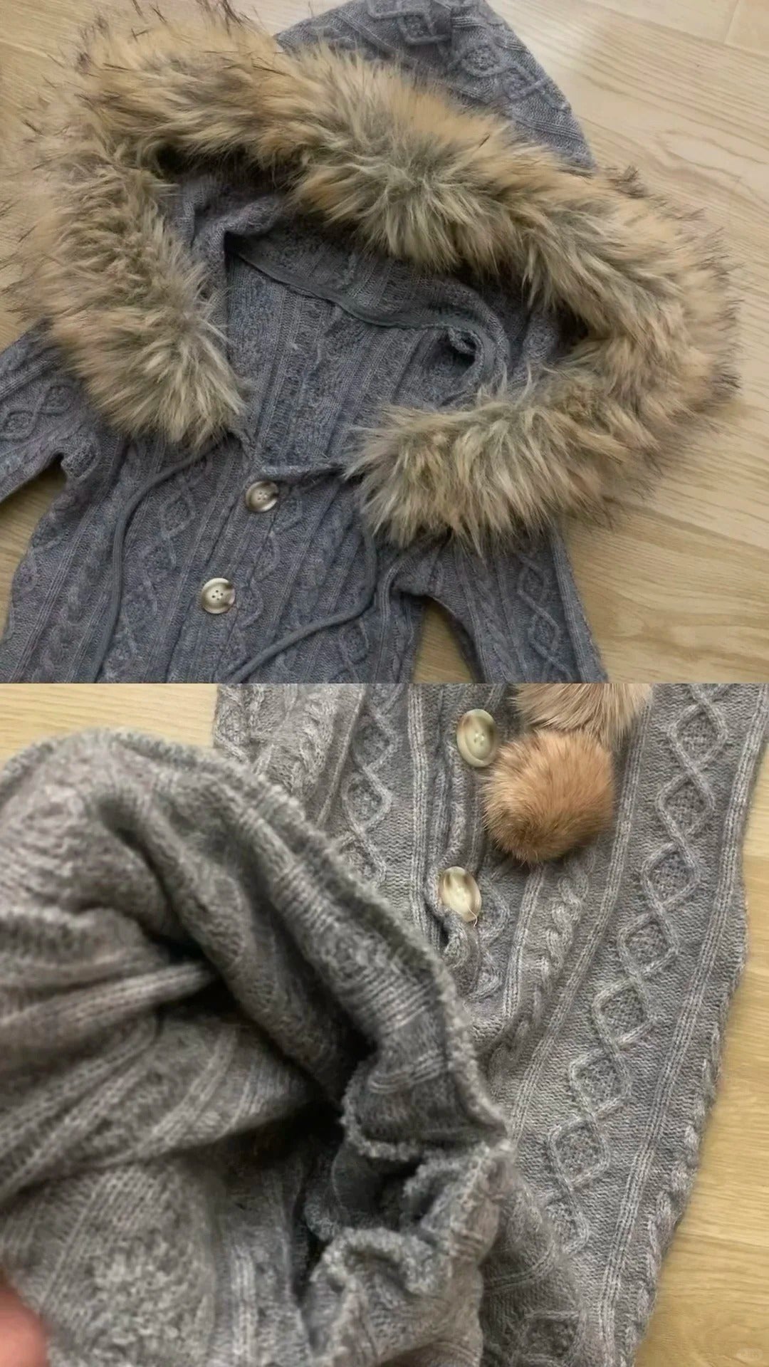 Grey Hooded Knit Dress with Belt Y2K Dress