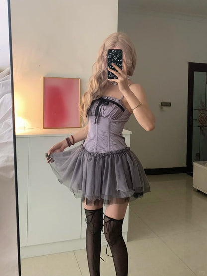 Light Purple Bustier Tulle Mini Dress Y2K Mini Dress