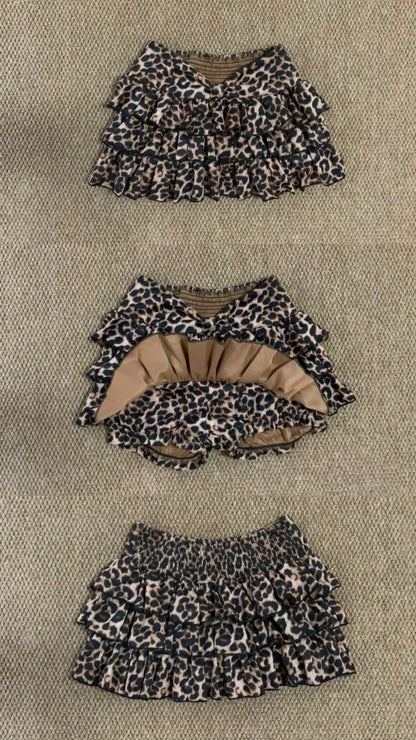 Black Leopard Splice Top and Skirt Y2K Two Pieces Sets