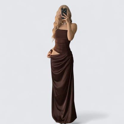 Dark Brown Bustier Maxi Dress Y2K Midi Dress