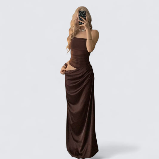 Dark Brown Bustier Maxi Dress Y2K Midi Dress