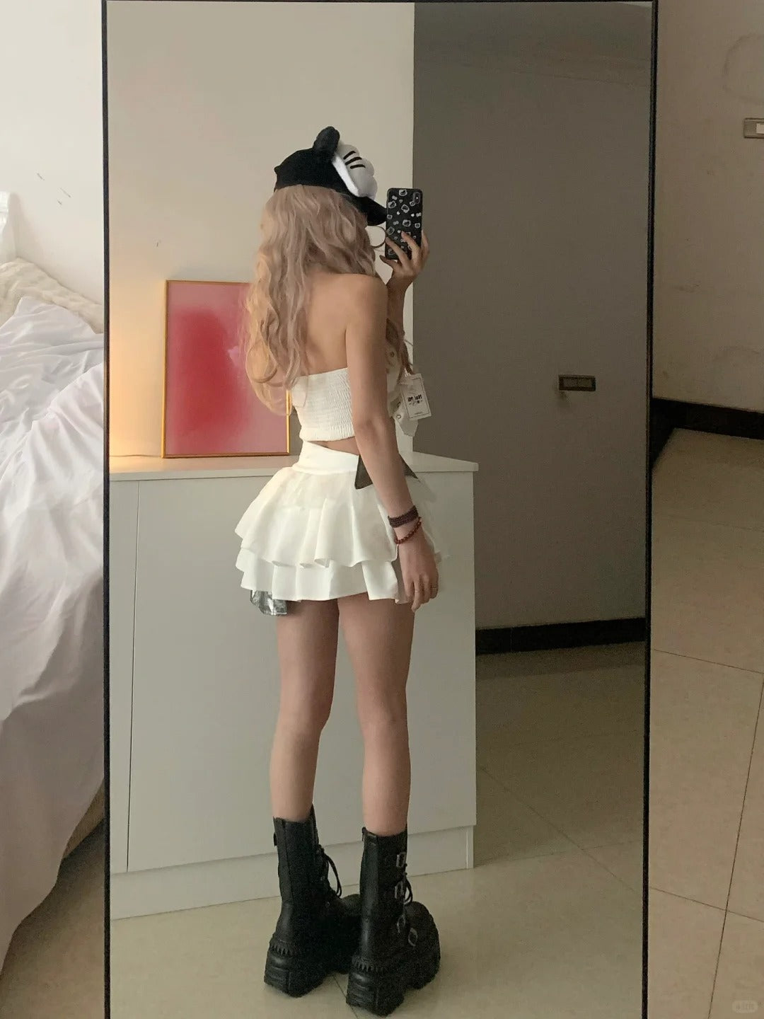 White Lace Bustier and Layered Ruffle Skirt Y2K Two Pieces Sets