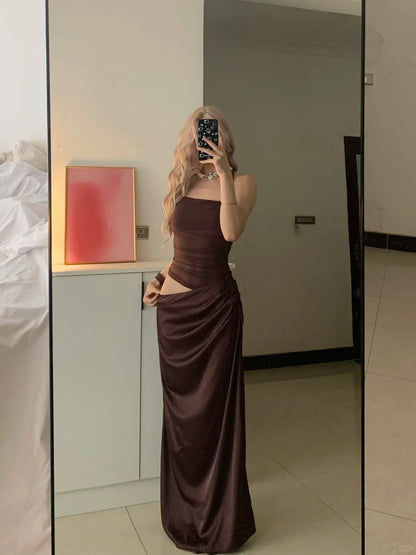 Dark Brown Bustier Maxi Dress Y2K Midi Dress