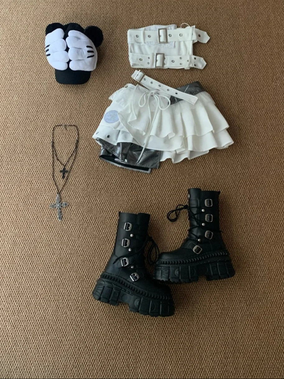 White Lace Bustier and Layered Ruffle Skirt Y2K Two Pieces Sets