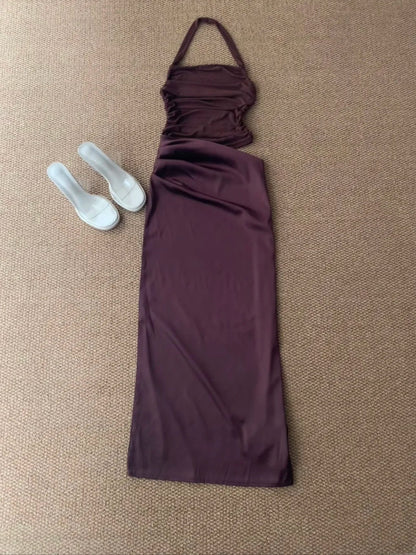 Dark Brown Bustier Maxi Dress Y2K Midi Dress