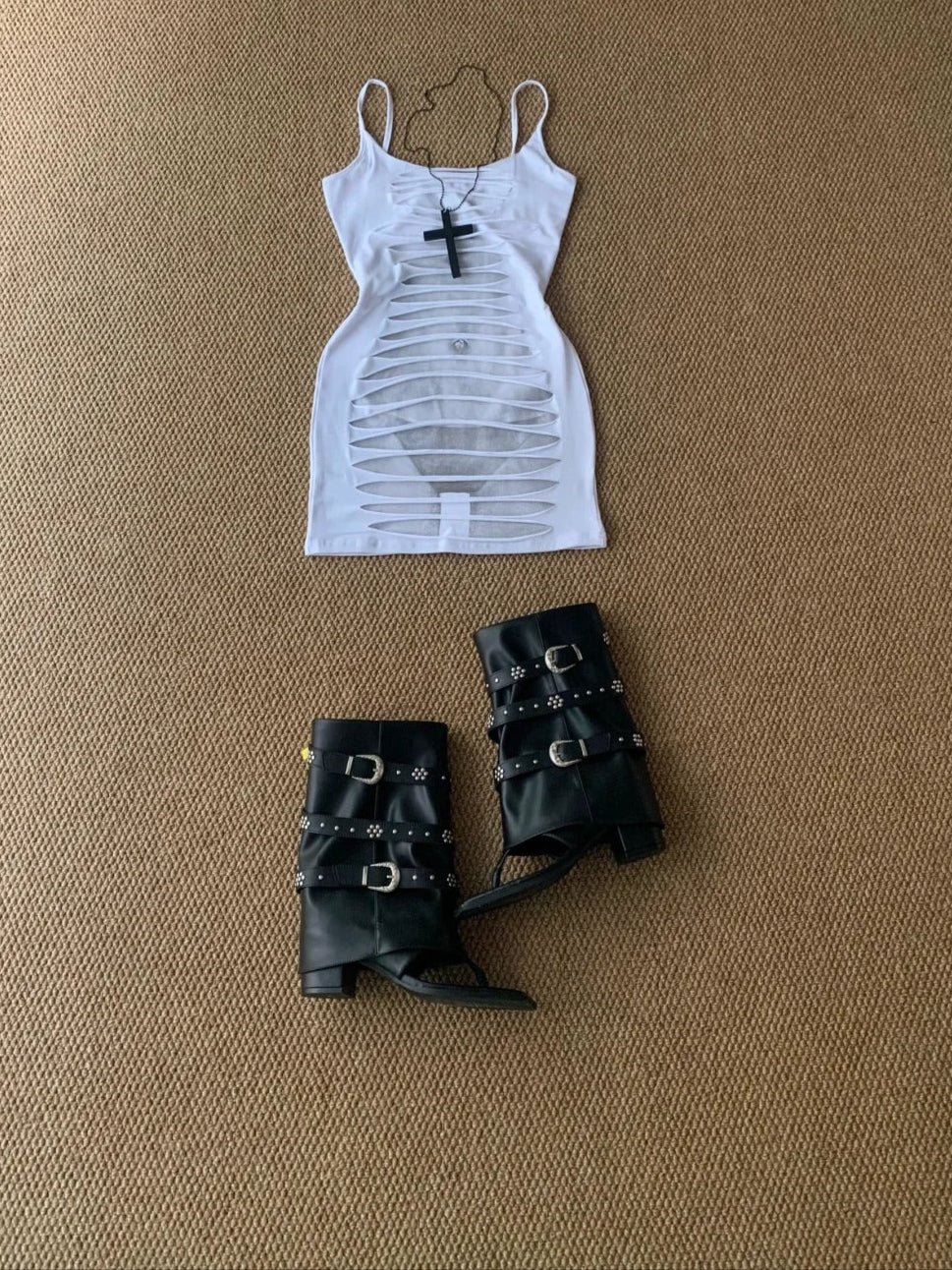 White Body Print Tight Mini Dress Y2K Mini Dress