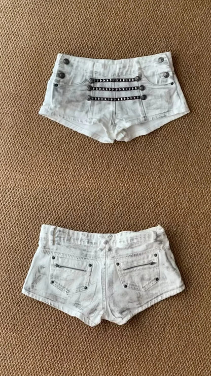 Red One Shoulder Crop and White Denim Shorts Y2K Two Pieces Sets