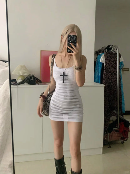 White Body Print Tight Mini Dress Y2K Mini Dress