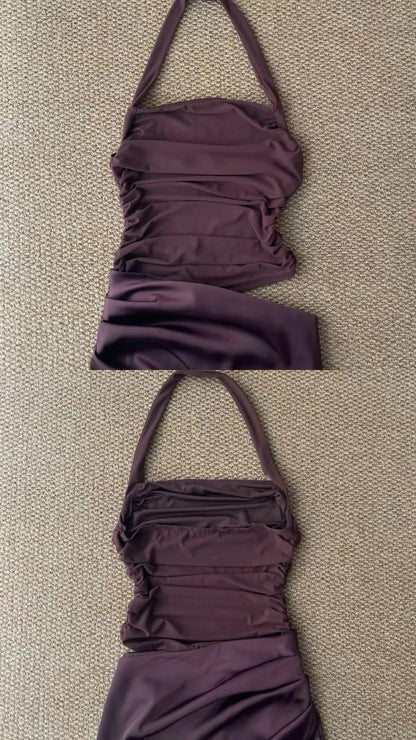 Dark Brown Bustier Maxi Dress Y2K Midi Dress