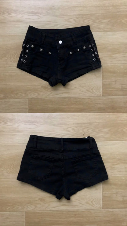 Blue White Striped Knit Halter and Decorative Shorts Y2K Two Pieces Sets