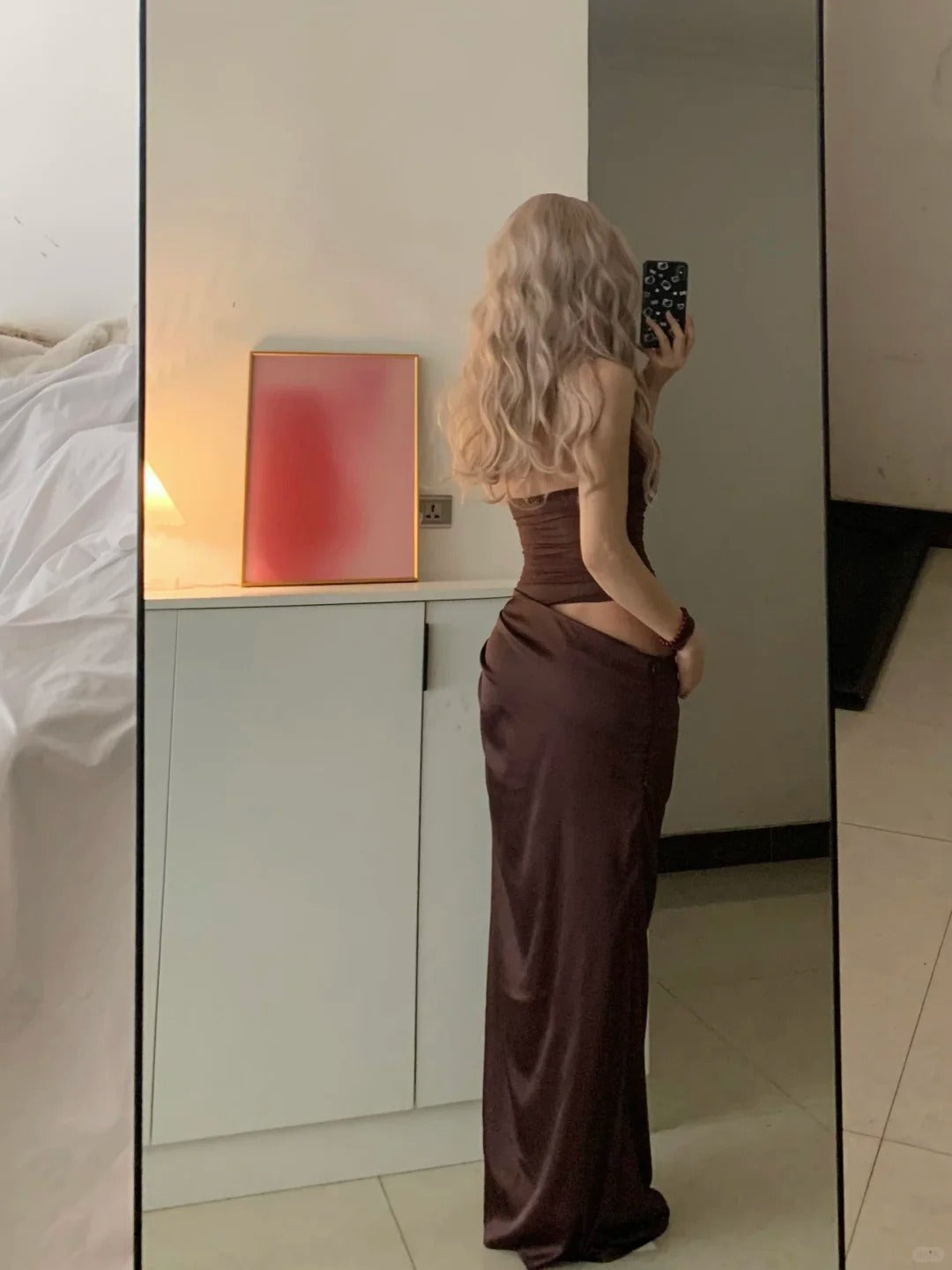 Dark Brown Bustier Maxi Dress Y2K Midi Dress