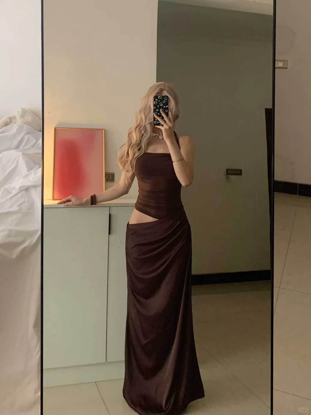 Dark Brown Bustier Maxi Dress Y2K Midi Dress