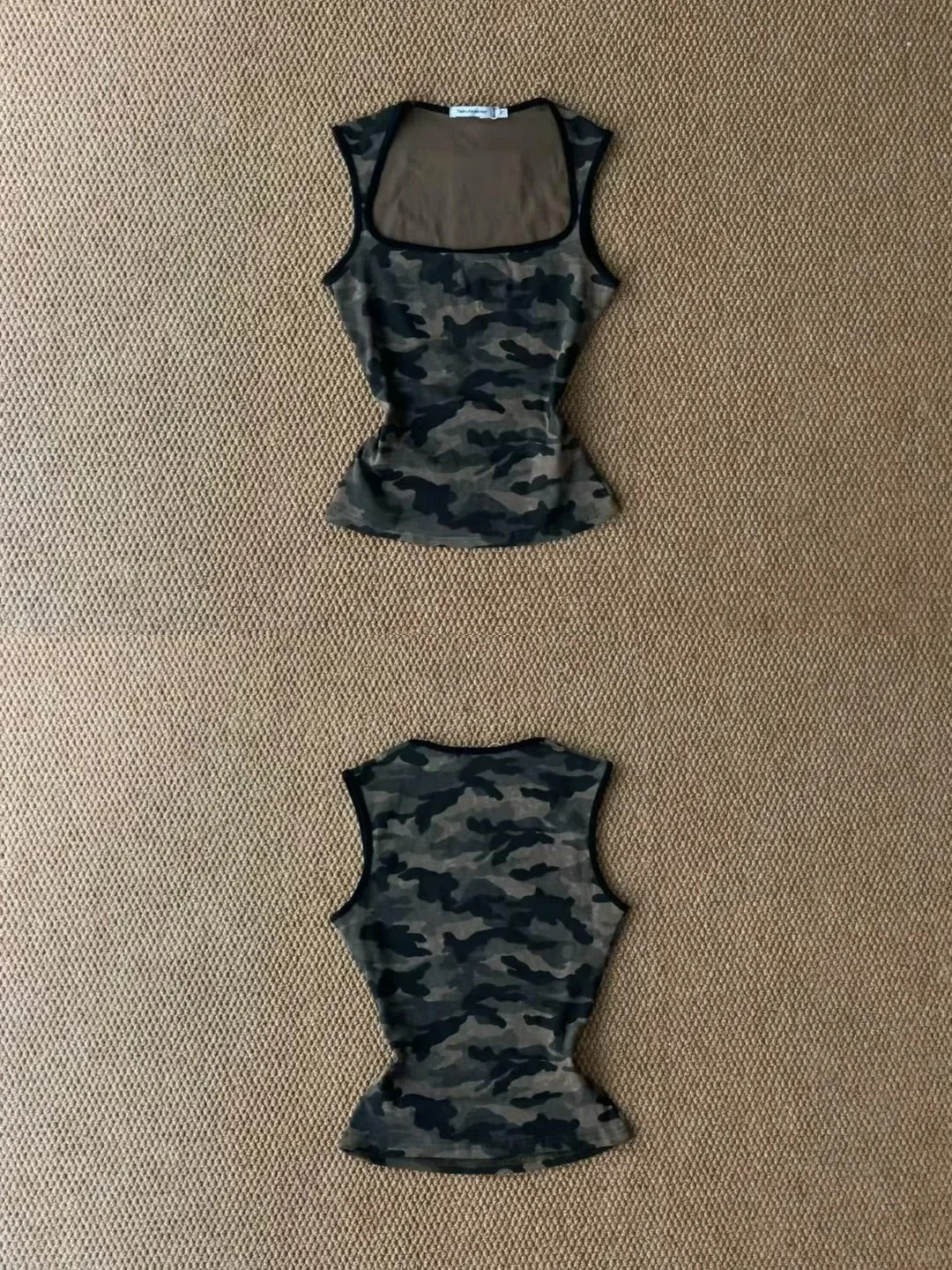Green Camo Tank and Black Denim Shorts Y2K Two Pieces Sets